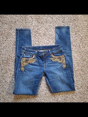 Ralph Lauren Denim & Supply Gold Embroidered Skinny Jeans 27